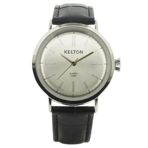 montre kelton metallic chrome chrome et bracelet cuir noir