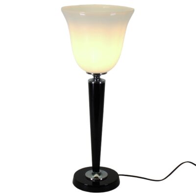 Lampe Style Art Deco Laqué Noir et Opaline Blanche