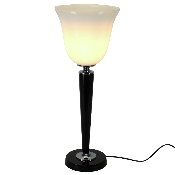 Lampe Style Art Deco Laqué Noir et Opaline Blanche