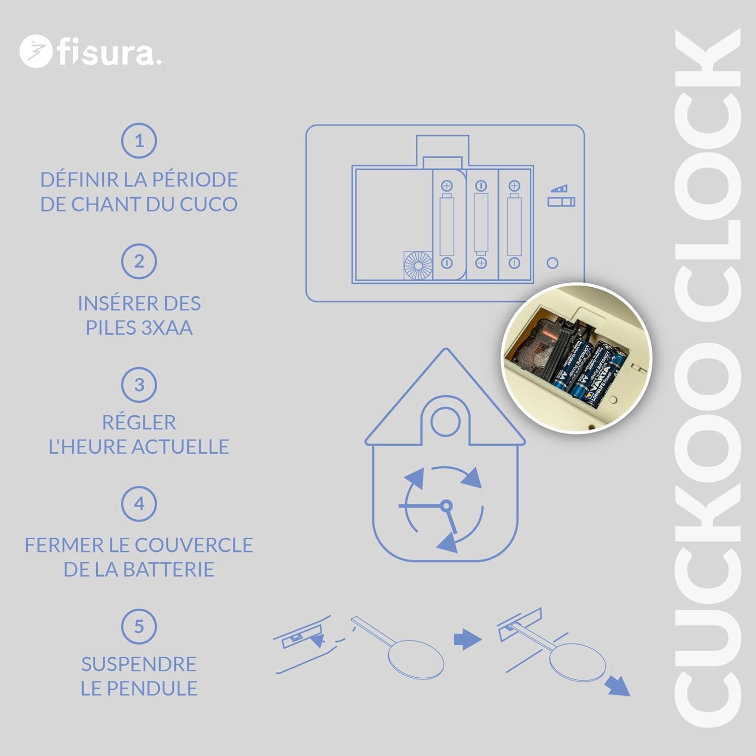 Horloge / Pendule Clock CUCKOO Grise (Fisura) – Image 8