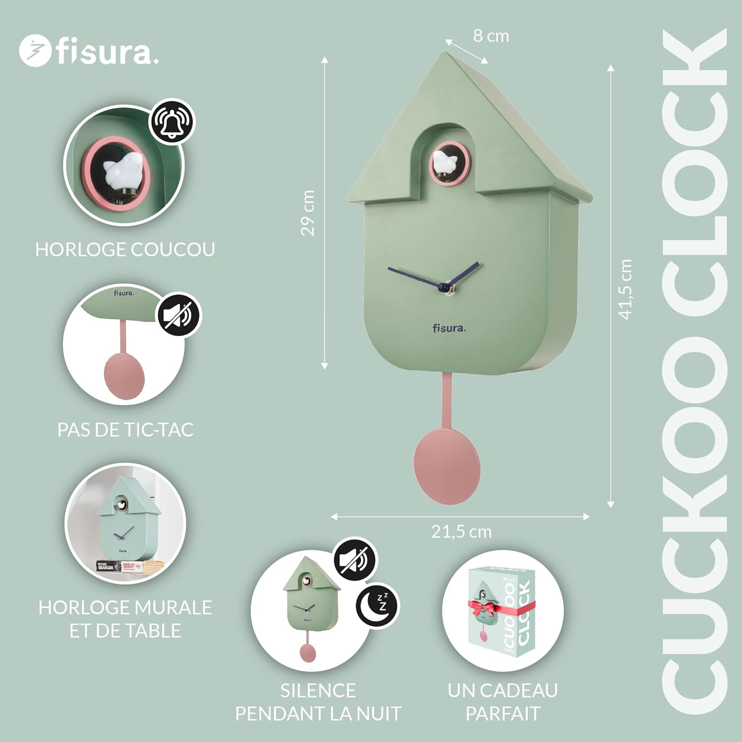 Horloge / Pendule Clock CUCKOO Vert Menthe – Image 6