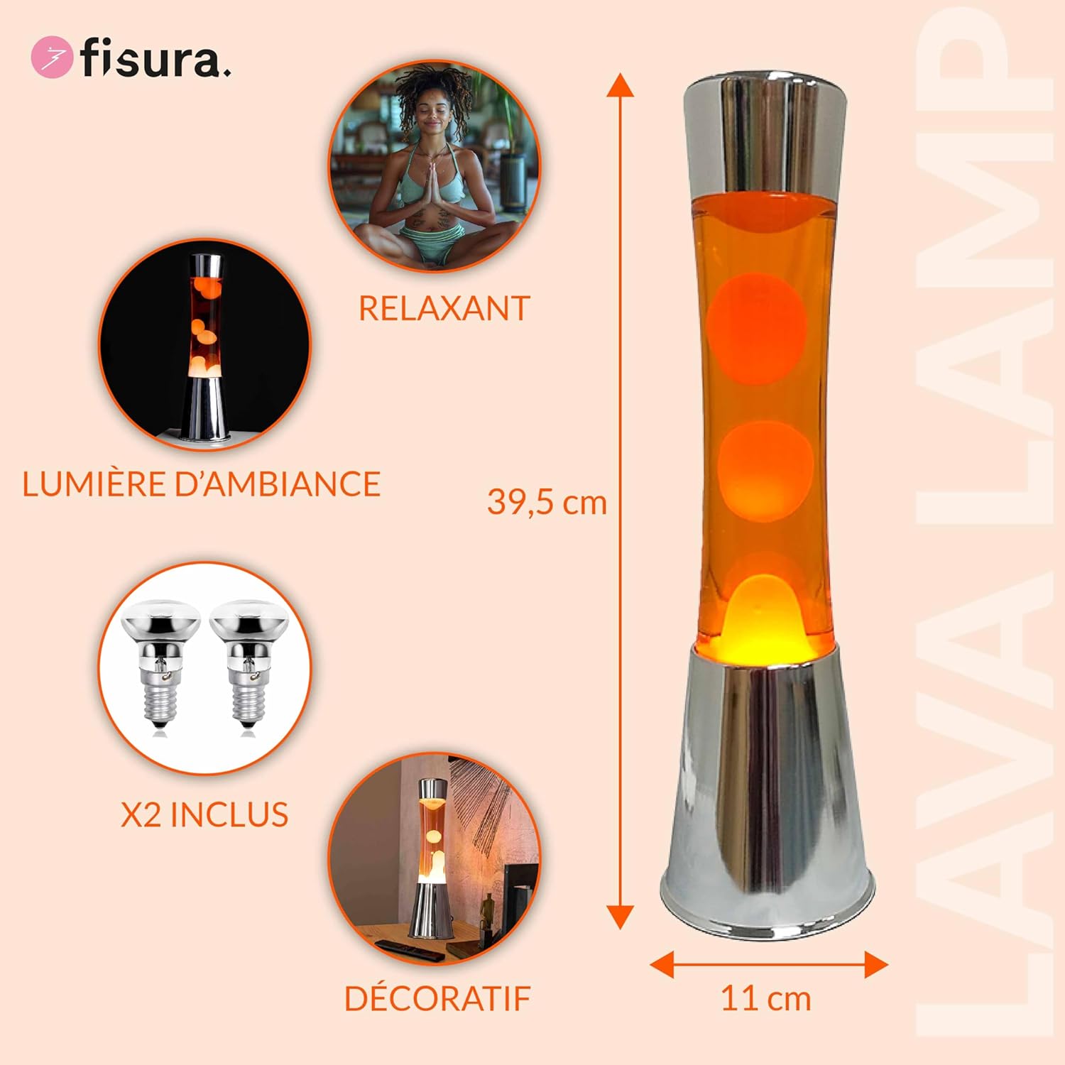 FISURA - Lampe à Lave Métal et Orange – Image 7