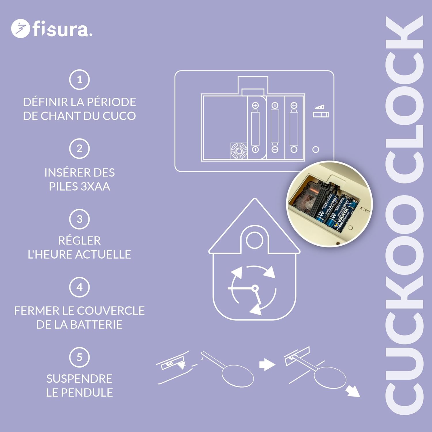 (NOUVEAUTÉ) Horloge / Pendule Clock CUCKOO Violet et Lilas (Fisura) – Image 8