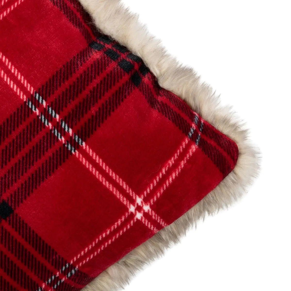 Coussin Tartan Rouge & Fausse Fourrure ( 60 x 40 ) – Image 3
