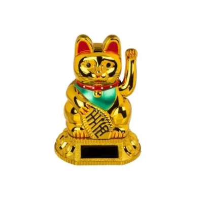 (NOUVEAUTÉ) Maneki Neko Solaire : Chat Porte-Bonheur qui Bouge le Bras  GOLD