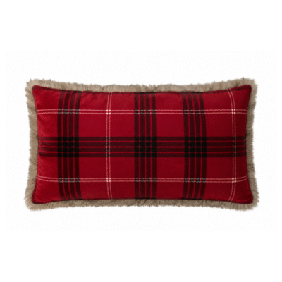 Coussin Tartan Rouge & Fausse Fourrure ( 60 x 40 )