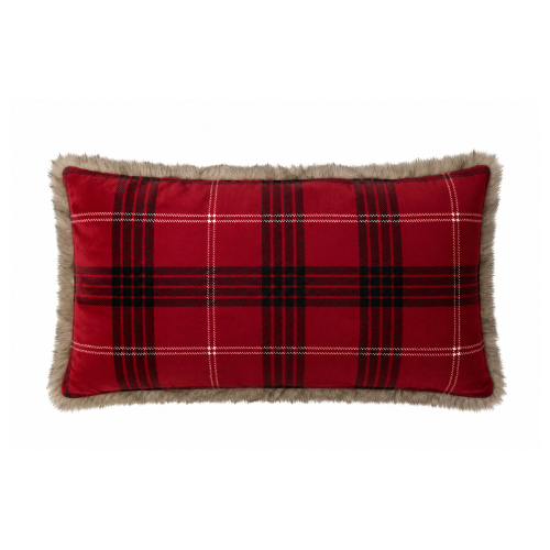Coussin Tartan Rouge & Fausse Fourrure ( 60 x 40 )