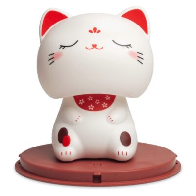 (NOUVEAUTÉ) Figurine solaire : Chat blanc porte-bonheur « yeux fermés » KAWAII