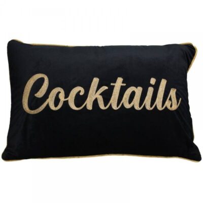 Coussin Cocktails brodé OR - Style rétro glamour ( 55 x 40 )