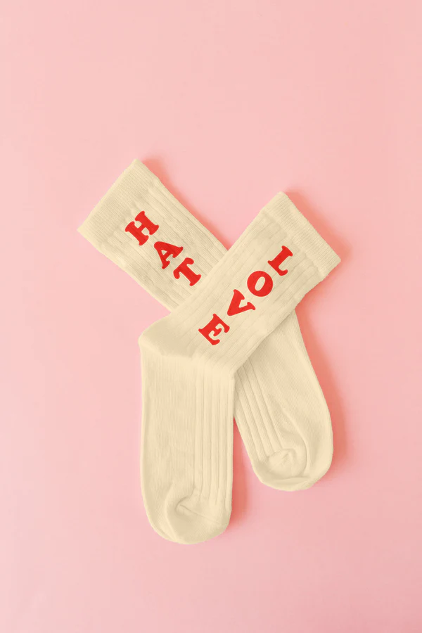 FISURA - Chaussettes Unisexes « Love & Hate » Beige – Image 4